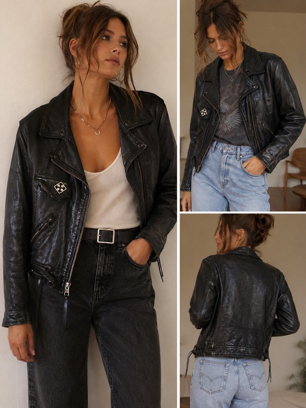 Berman's Vintage Retro Authentic 100% Leather Moto Jacket - Size M